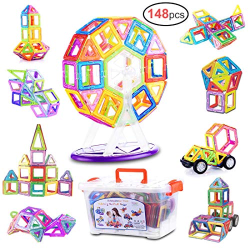 Gifts2U 148 PCS Magnetic Building Blocks for Kids with Storage Box Magnetic Tiles Building Set STEM Preschool Educational Construction Kit Magnet Stacking Toys Gift for Boys and Girls
